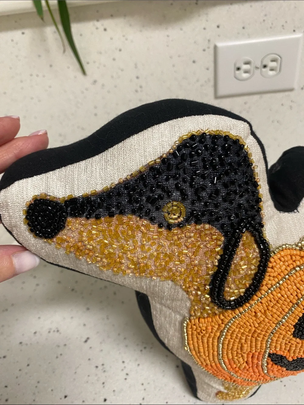 NWT.  Hallow’s Eve, beaded dachshund decorative pillow.